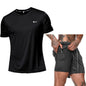 Männer Lauf Sets Sommer Sportswear Gym Fitness Anzüge Quick Dry T-Shirts + Kurze Sport Kleidung Workout Training Sport Trainingsanzug