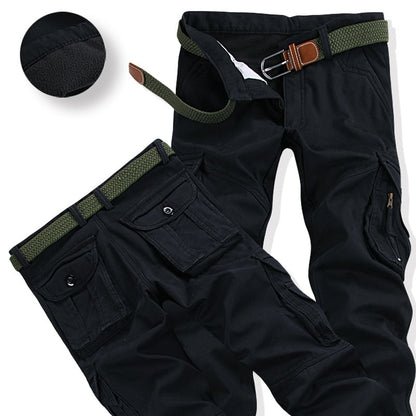 Männer Winter Hose Dicke Warme Cargo Pant Casual Fleece Tasche Pelz