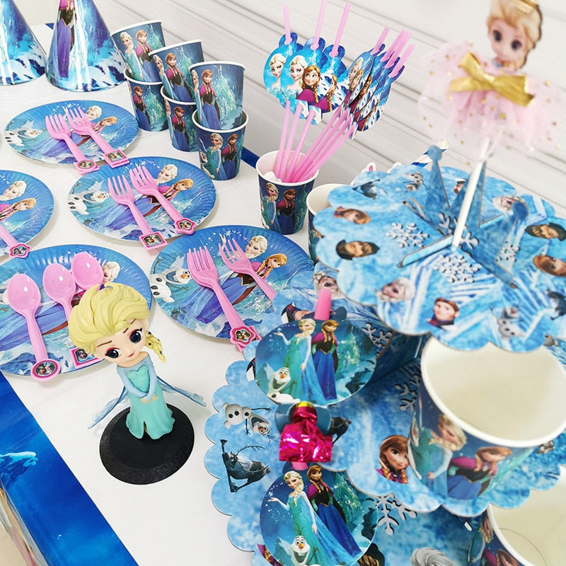 Frozen Anna Elsa Princess Birthday Party Decorations Kids Disposable Tableware Plates Cups Napkins Balloons Baby Party Supplies