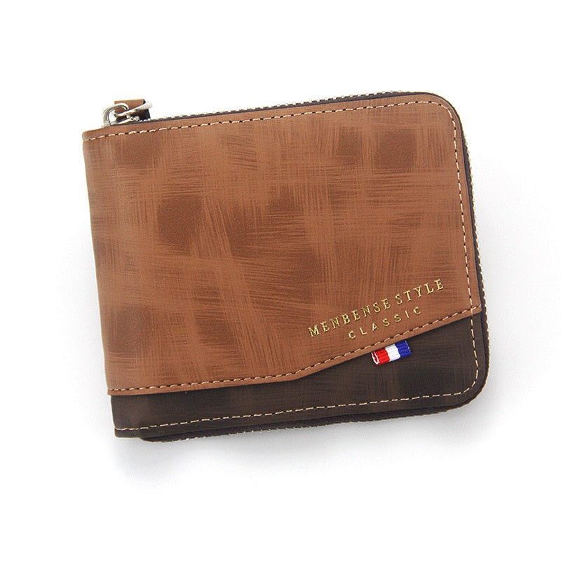 Men's leather wallet wax oil skin wallet for men purse short male card holder wallets zipper around money purse