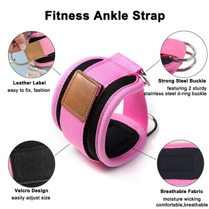 Fitness Ankle Straps Adjustable D-Ring Foot Support Cuffs Gym