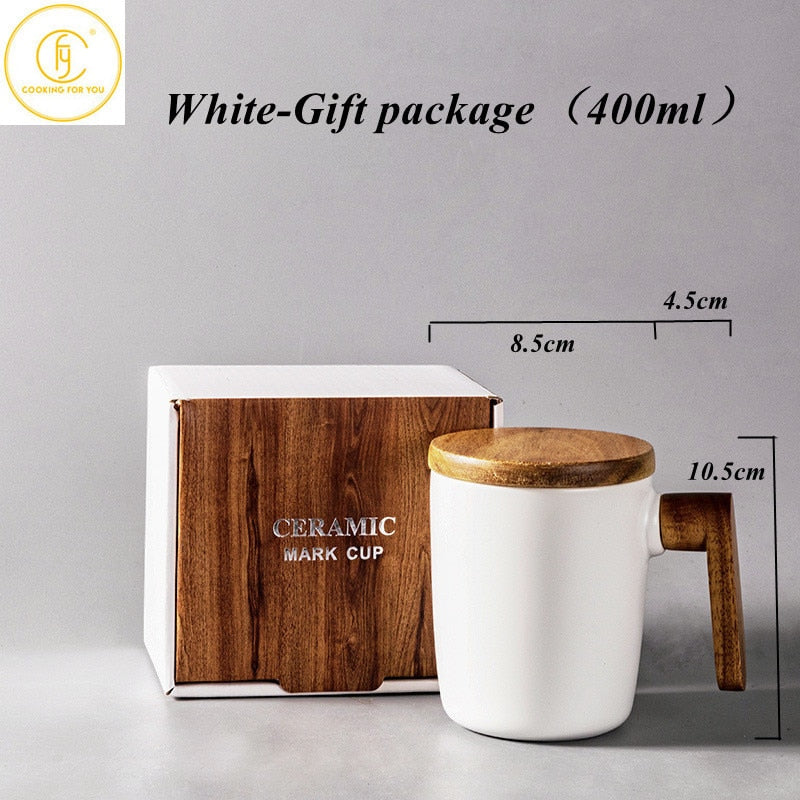 Geschenk Paket Holzgriff mit Abdeckung kaffee tasse Liebhaber kaffee Becher Keramik kaffee Becher tasse set holz kaffee tasse
