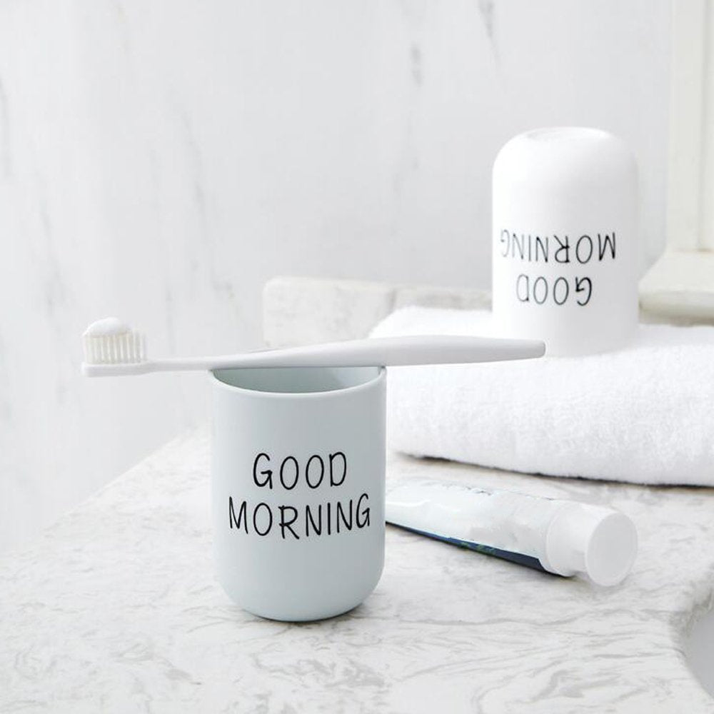 Good Morning Mouthwash Cup Bathroom Mug Toothbrush Toothpaste Holder Cup Travel Wash Cup Water Mug Bathroom Accessories