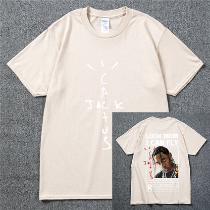 Fashion Hip Hop Men T-shirt Tour Short Sleeve CACTUS JACK Print Kanye West Basic Couple Loose Short Sleeve T-Shirt