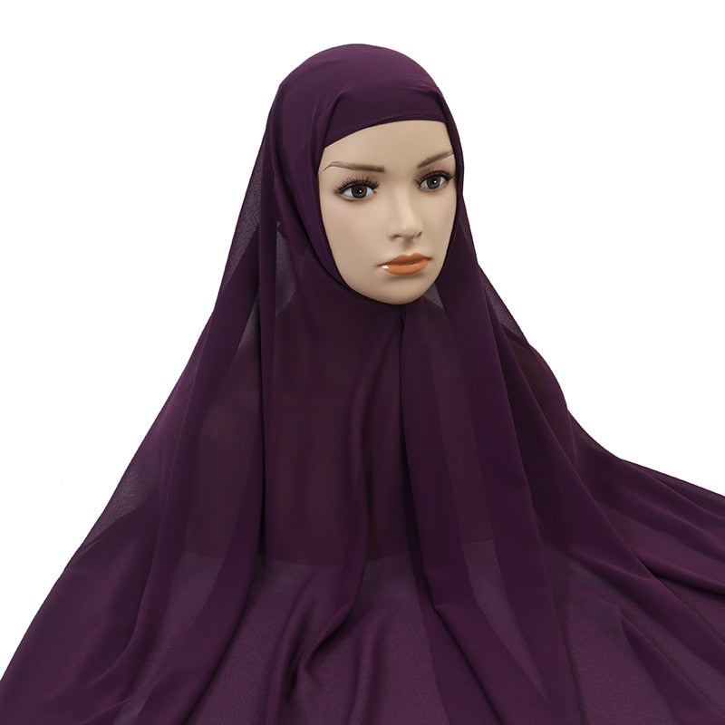 Muslim Women Chiffon Hijab With Cap Bonnet instant