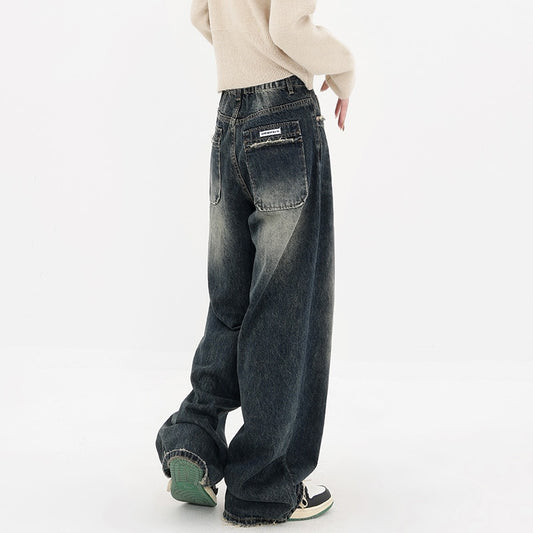 Harajuku Streetwear Retro Mode 2023 Frühling Frauen Hohe Taille Jeans Lose Breite Bein Gerade Lose Denim Hosen Y2K Hosen