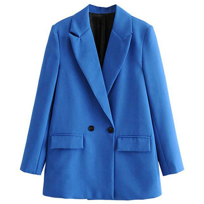 Women Chic Office Lady Double Breasted Blazer Vintage Coat Fashion Notched Collar Long Sleeve