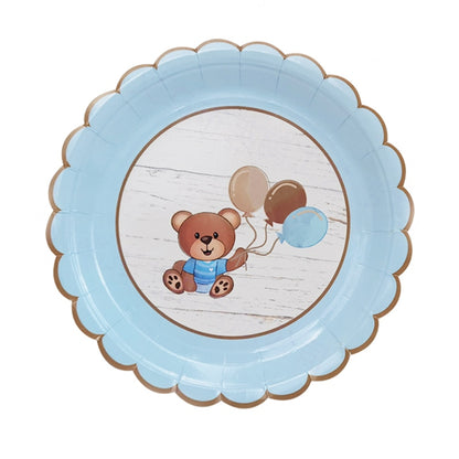 Cute teddy bear baby party disposable tableware sets brown blue napkin plate cup kids baby girl happy birthday party suppli