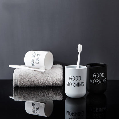 Good Morning Mouthwash Cup Bathroom Mug Toothbrush Toothpaste Holder Cup Travel Wash Cup Water Mug Bathroom Accessories