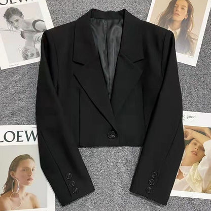 koreanische kurz geschnittene Blazer Frauen einfarbig einfache Ein-Knopf-Outwear Teenager All-Match