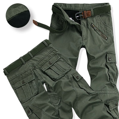 Men Winter Pants Thick Warm Cargo Pant Casual Fleece Pocket Fur