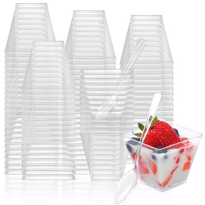 100 Pack 2oz Mini Dessert Cups for Party Small Plastic Dessert Cups Disposable Dessert Shooter Cups for Pudding Fruit Ice Cream