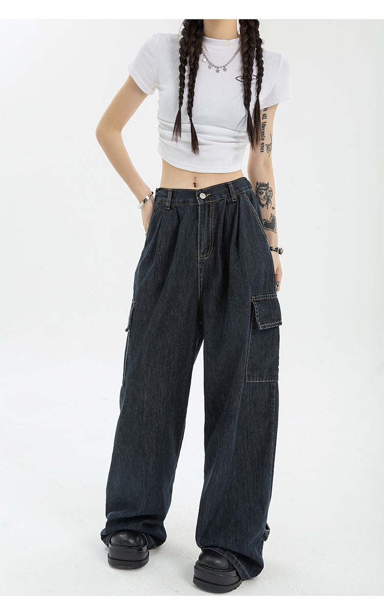 Summer Women Harajuku Cargo Baggy Blue Jeans Streetwear Hip Hop Overs ize Casual Wide Leg Vintage Jeans Pants y2k Loose Trousers