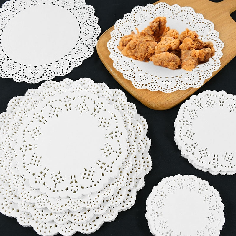 100pcs White Round Paper Doilies Lace Placemats for Tables Wedding Christmas Birthday Party Cake Placemat Table Decoration