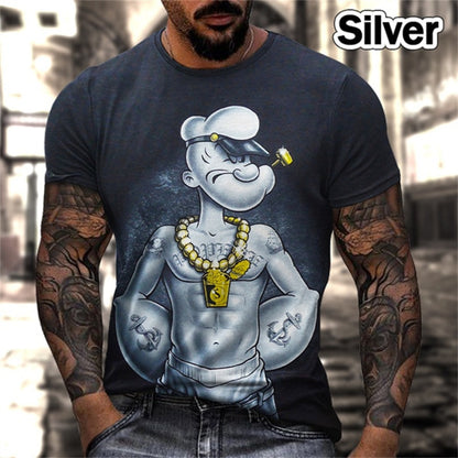 Men Vintage T-shirt Loose O Neck Sailor 3D Pattern Short Sleeve Street Casual Hip Hop Top