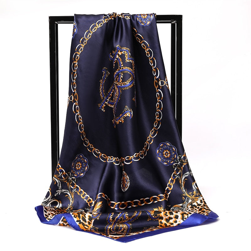 Square Silk Scarves Women 90*90cm Satin Hijab Scarf Muslim