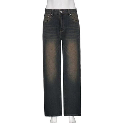 Women Korean Vintage Streetwear Baggy Jeans High Waist Straight Wide Leg Pants Denim Trousers Fairy Grunge Alt Clothes