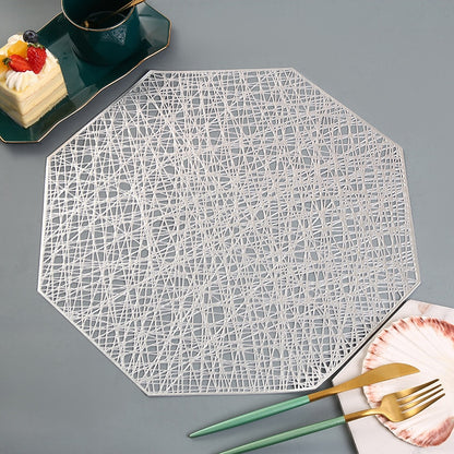 Table Mat Hibiscus Flower Bronzing PVC Placemat Hollow Insulation Coaster Pads Table Bowl Home Christmas Decor Heat Resistant