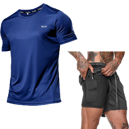 Männer Lauf Sets Sommer Sportswear Gym Fitness Anzüge Quick Dry T-Shirts + Kurze Sport Kleidung Workout Training Sport Trainingsanzug