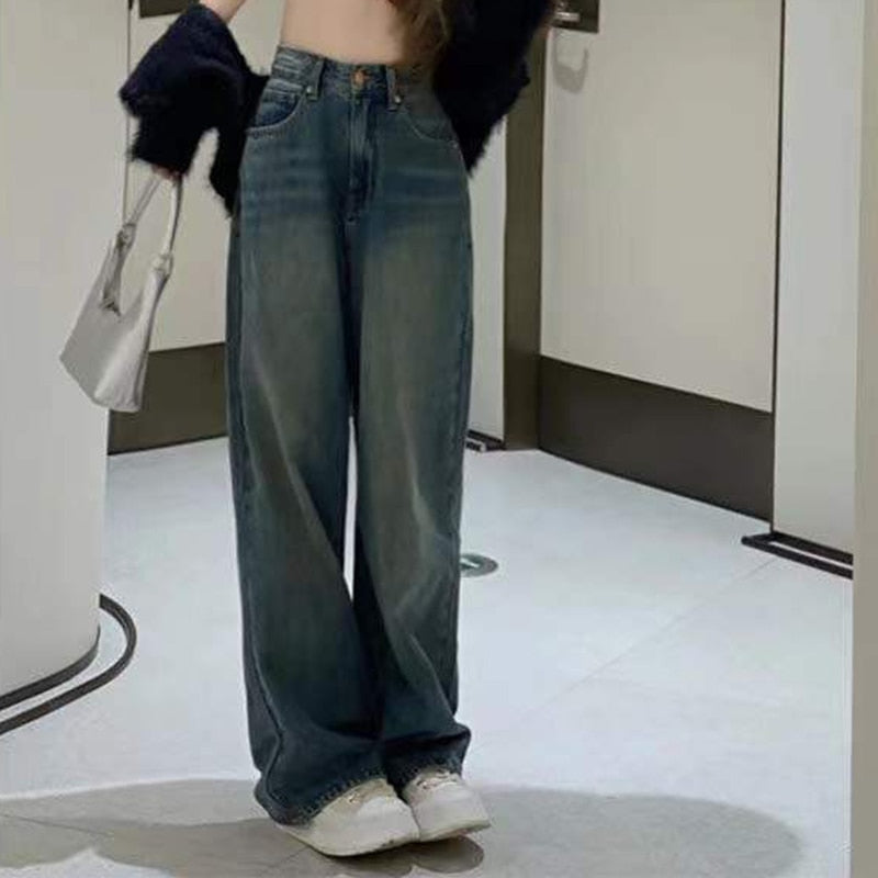 Rimocy Vintage Breite Bein Cargo Jeans Frauen 2023 Herbst Hohe Taille Bagge Hosen Frau Y2k Streetwear Lose Denim Hosen Weibliche