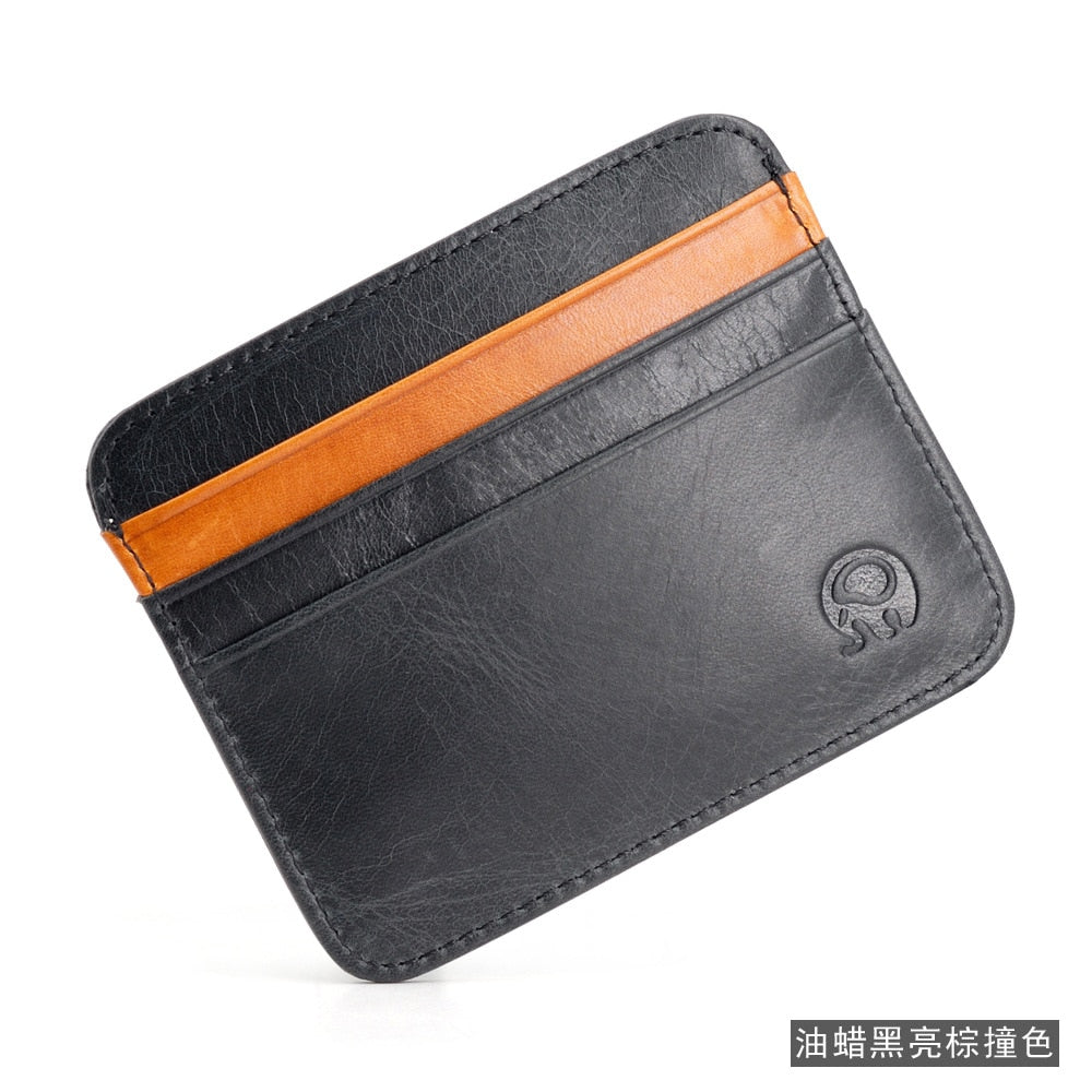 Retro First Layer Genuine Leather Card Bag with 7 Card Slot Super Thin 100% Real Leather Bank Card Holder Coin Purse Type Wallet