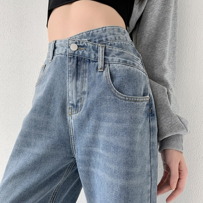 Jeans Frauen weites Bein Hosen Mutter Femme schwarz blau Jeans hohe Taille Frau Hose Kleidung Pantalones Spodnie Damskie