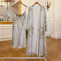 Print 2pcs Robe Sleep suit Women Bridal Kimono Bathrobe Gown Lingerie Satin V-neck Sleepwear Straps Nightdress Lounge wear