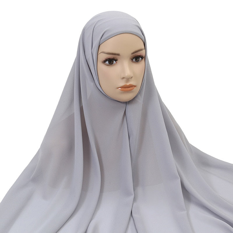 Muslim Women Chiffon Hijab With Cap Bonnet instant