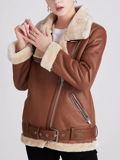 Winter Coats Women Thick Faux Leather Fur Sheepskin Coat Female Fur Leather Jacket