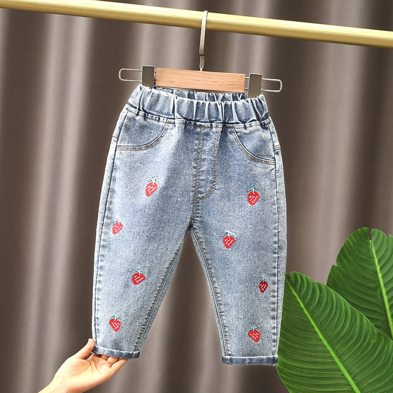 Girls Cartoon Jeans Pants Kids Jeans Trousers Casual Clothes for Toddler Baby Girls 2-6 Years Spring Summer Trendy Children Clothing