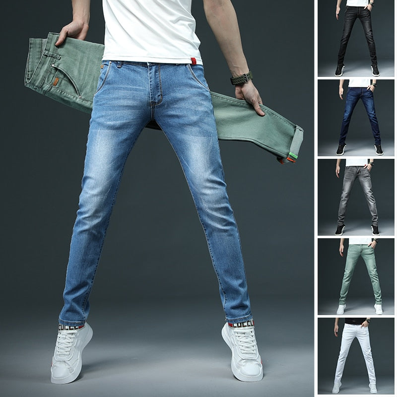 7 Color Men Stretch Skinny Jeans Fashion Casual Slim Fit Denim Pants Male Gray Black Khaki White Trousers Brand