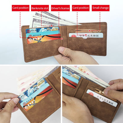 New Retro Men Leather Wallets Small Money Purses Design Dollar Price Top Men Thin Wallet With Coin Pocket Zipper