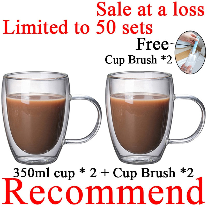 Double Wall High Borosilicate Glass Mug Heat Resistant Tea Milk Lemon Juice Coffee Water Cup Bar Drink Lover Gift Creativity