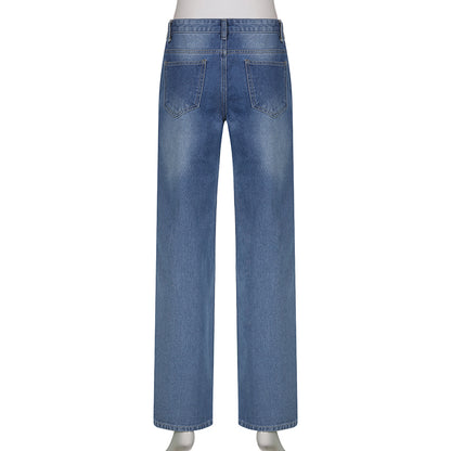 Harajuku gedruckt Cargo Jeans Y2K Dark Blau braun Hohe Taille Streetwear 90S Baggy Jeans Frauen Hosen Gerade breite bein jeans