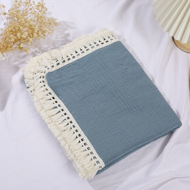 Cotton Muslin Swaddle Blankets for Newborn Baby Tassel Receiving Blanket New Born Swaddle Wrap Infant Sleeping Quilt Bed Cover