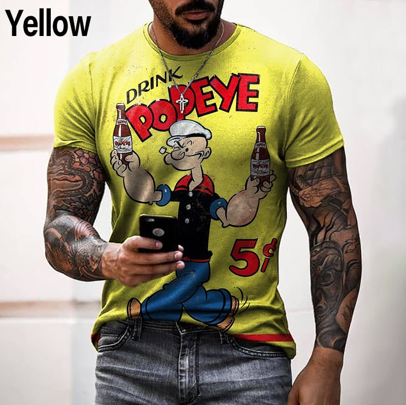 Men Vintage T-shirt Loose O Neck Sailor 3D Pattern Short Sleeve Street Casual Hip Hop Top