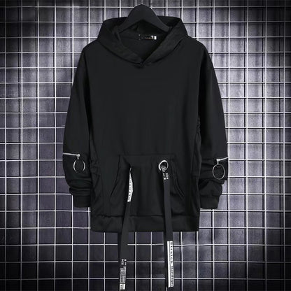 Autumn Men's Hoodie Sweatshirt Casual Black Hoodies Tops Techwear Hip Hop