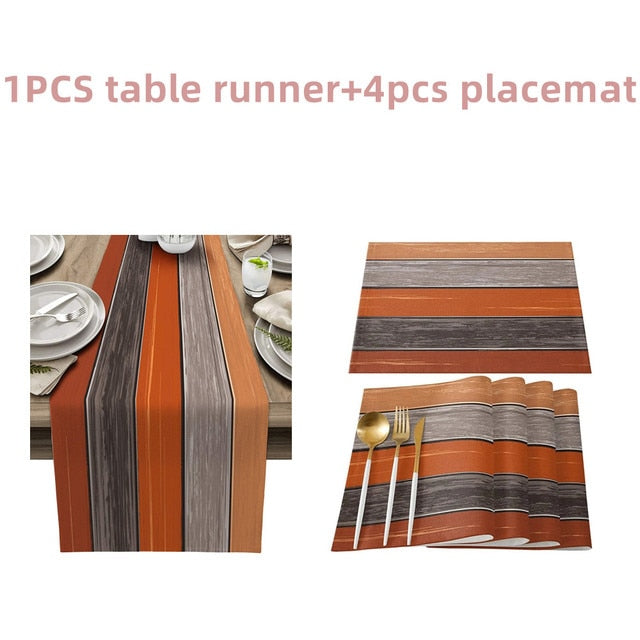 Farmhouse Wood Texture Table Runner Tablecloths Combination Set Wedding Party Event Dining Table Decoration Hotel Home Tablecloth