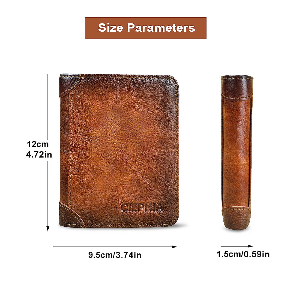 Genuine Leather Rfid Protection Wallets for Men Vintage Slim Short Multi Function ID Credit Card Holder Money Bag