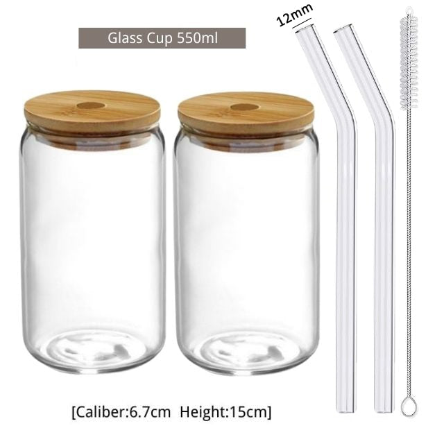 550ml/400ml Glas Tasse Mit Deckel und Stroh Transparent Blase Tee Tasse Saft Glas Bier Können Milch mokka Tassen Frühstück Becher Drink