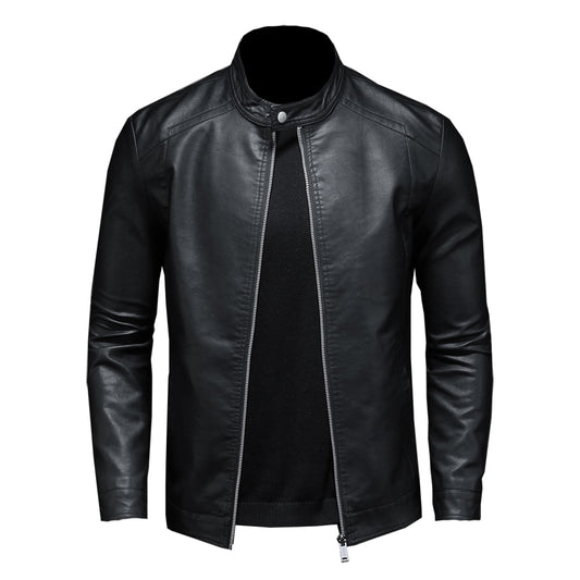 Spring Autumn Leather Jacket Men Stand Collar Slim Pu Leather Jacket Fashion Motorcycle Causal Coat
