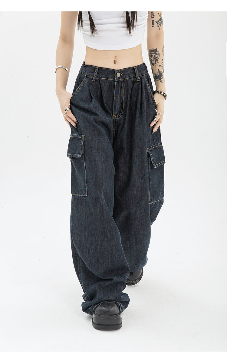 Summer Women Harajuku Cargo Baggy Blue Jeans Streetwear Hip Hop Overs ize Casual Wide Leg Vintage Jeans Pants y2k Loose Trousers