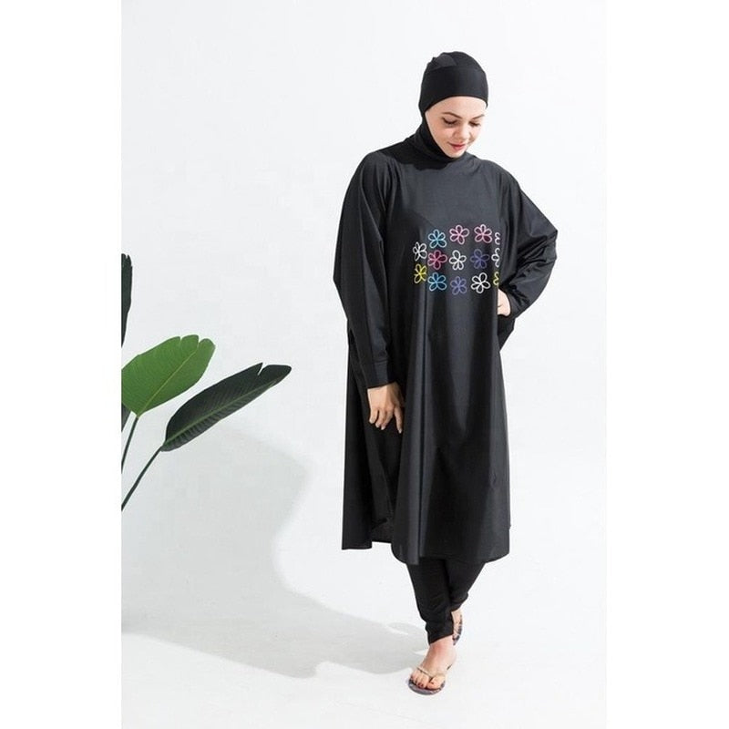 Women Muslim Swimwear Beachwear Screen Printing 3pcs Lslamic Clothing Hijab Long Sleeves Sport Swimsuit Burkinis Bathing Bat Suit