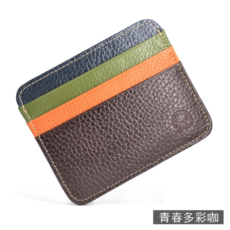 Retro First Layer Genuine Leather Card Bag with 7 Card Slot Super Thin 100% Real Leather Bank Card Holder Coin Purse Type Wallet