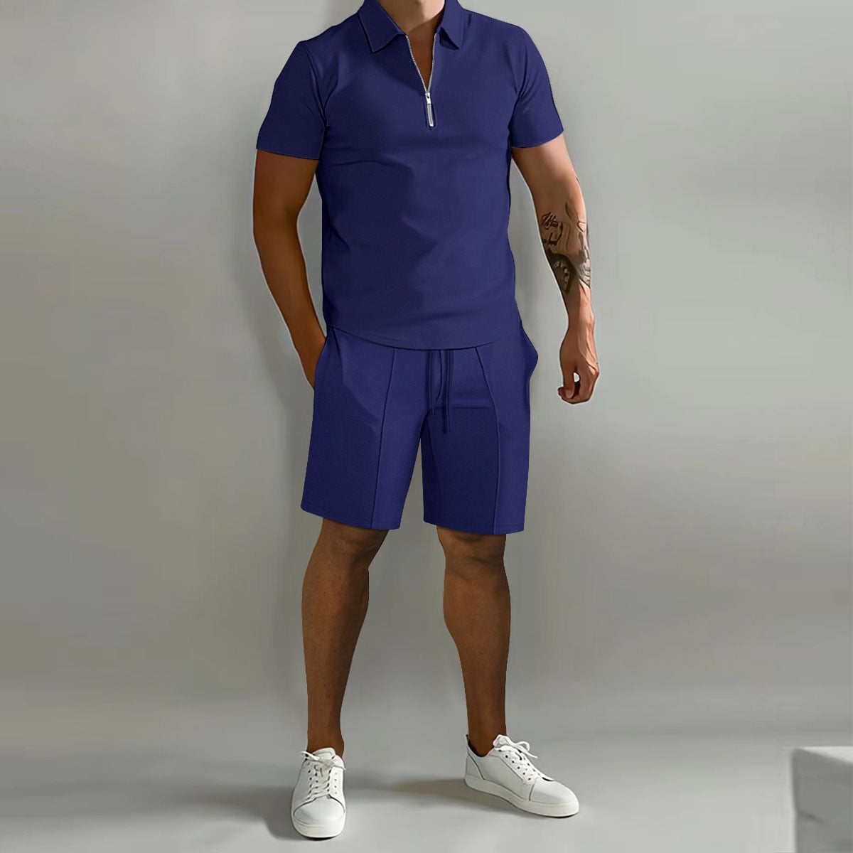 Summer short sleeve thin Polos shirt Sport Shorts 2 piece new men's tracksuit suit men solid set casual jogging sportswear