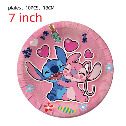 Disney Stitch Party Supplies Paper Napkins Tablecloth Plate Balloon Pink Angel Theme Baby Shower Girl Birthday Party Decoration