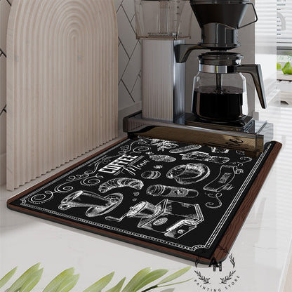 Retro Cafe Design Drain Pad Tableware Coffee Cup Placemat Kitchen Rugs Dish Drainer Absorbent Durable Napa Skin Bathroom Table Mat