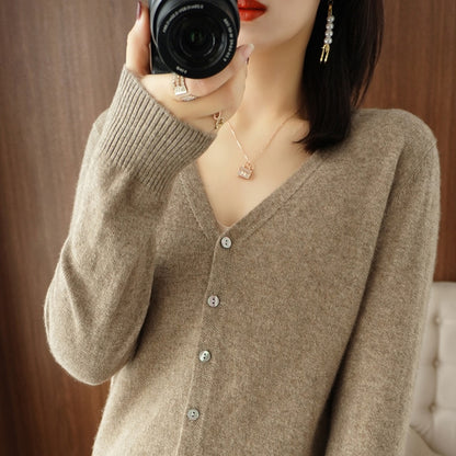 Cardigans Women Autumn Single Breasted Knitted Sweater with V-Neck