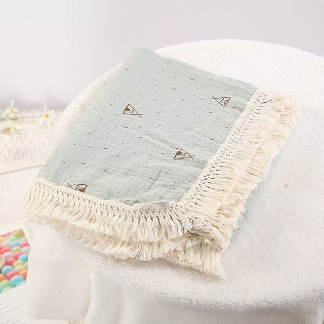 Cotton Muslin Swaddle Blankets for Newborn Baby Tassel Receiving Blanket New Born Swaddle Wrap Infant Sleeping Quilt Bed Cover