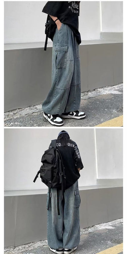 Spring Autumn Pants y2k baggy jeans for men Wide leg Pants Pockets Elastic Waist Streetwear Loose comfortable Trousers